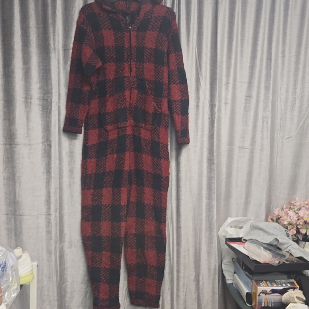 Skims New Cozy Unisex Onesy Brick Buffalo Check Houndstooth Sz S/M Knit Lounge - Picture 2 of 3